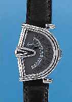 JEAN D'EVE Herrenarmbanduhr Sectora, Schweizum 1996, Metall rhod., Boden gedr., Designer- Modell, Orig.-Lederband, Verkaufslogo, ...