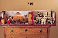 GROßE PUPPENKüCHE, DEUTSCH, 30ER JAHRE, HOLZGEHäUSE, ZWEI ZIMMER, EIN SCHLAFZIMMER BEST.AUS ZWEI BETTEN, ZWEI SCHRäNKE, ZWEI ...