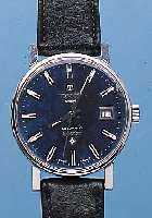 TISSOT HERRENARMBANDUHR SEASTAR, REF.-NR. 44521, SCHWEIZ UM 1967, EDELST.-BODEN GESCHR.,ORIG.-LEDERBAND M. EDELST.-STIFTSCHL., KAL. 784/1, 21 ...