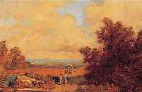 RöSCHLING, M., MüNCHNER MALER, KOPIE NACH SPITZWEG, LANDSCHAFT MIT KUTSCHE UND SPAZIER- GäNGERN, ÖL/HOLZ, RE. U. SIGN. UND BEZ.: NACH ...