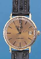 OMEGA HERRENARMBANDUHR, REF.-NR. 1667163, SCHWEIZ UM 1974, GG 750/000, ZWEITGEH., BODEN GESCHR., ZENTRALSEK., DATUM, AUFDRUCK CONSTEL-LATION ...
