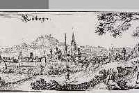 Konvolut von 2 Blatt Reutlingen und Um- gebung, 1.) Kupferstich M. Merian, Ga Reutlingen, tadelloses Exemplar, 10 x 33 cm, 2.) ...