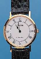 GLASHÜTTE HERRENARMBANDUHR, UNGETR. LAGERW.,UM 1984, LEDERB. NEU, METALL HARTVERG., EDEL- STAHLB. GEDR., EMAILFARB. KONTRASTZIFFEBL., EINGES. ...