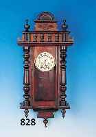 WANDUHR JUNGHANS, UM 1910/20, VERZIERTES HOLZGEHäUSE, AUFSATZ SEK., DREISEITIG VERGLASTPAPIERZIFFERBLATT, SKELETIERTES MESSINGPLATI- NENWERK, ...