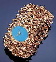 CHOPARD DAMENSCHMUCKUHR, REF.-NR. 5029/1, SCHWEIZ UM 1976, GG 750/000, AUFW. GOLDSCHMIE-DEARBEIT, UHR IM BANDZENTRUM INTEGR., SAPHIR- FLACHGL., ...