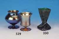 ZWEI FUßVASEN, WMF, 20ER JAHRE, BRäUNLICHES GLAS, LüSTRIERT, H. CA. 9,5/10 CM, 1 X AM FUß BEST.