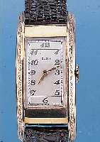 ELGIN HERRENARMBANDUHR, REF.-NR. 2919533, USA UM 1934, METALL M. GG-AUFLAGE, EDELST.- BODEN GEDR., GEZ. RECT.-FORM IN SICH EXTREM GEW., ...