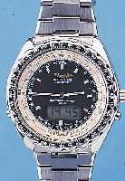 BREITLING ARMBANDCHRONOGRAPH NAVYTIMER-QUARTZ, REF.-NR.80970, SCHWEIZ UM 1980, EDELST., EDELST.-BAND, BODEN GESCHR., KOMB. ANALOG- U. DIGITALANZ., ...