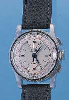 MILOS ARMBANDCHRONOGRAPH SHOCKPROTECTED, REF.-NR. 170/660020, SCHWEIZ UM 1948, METALL VERN., EDELST.-BODEN U. GLASR. GEDR., VERS. ORIG.-BLATT ...