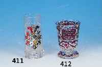 BIERKRUG, DEUTSCH, DAT. 1909, STUDENTIKA, FARBLOSES FACETT. GLAS, BUNTE WAPPENMALEREI, SILARITAS SEI'S PANIER, WIDMUNG, H. CA. 14,5CM