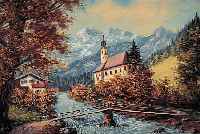 SWEYKOWSKI, F., WORMSER MALER, 50ER JAHRE, KAPELLE IN BERGLANDSCHAFT, ÖL/HARTFASER, LI. U. SIGN., CA. 60 X 80 CM, R.