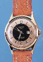 EPPO HERRENARMBANDUHR EPORA, DEUTSCHLAND UM 1957, METALL HARTVERG., EDELST.-BODEN GESCHR.,ZENTRALROTOR, 25 ST., UTERO-KAL. 84, STOSSGES.SCHR.-UNR., ...