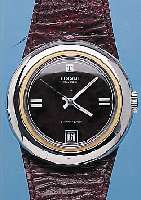 TISSOT HERRENARMBANDUHR SIDERAL, SCHWEIZ UM 1970, KUNSTSTOFFINNENGEH., AUSSEN VERCHR., BAND IM BODENTEIL INTEGR., AUTOMATIK M. ZEN- TRALSEK. U. ...