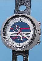 LEONIDAS ARMBANDCHRONOGRAPH EASY RIDER, SCHWEIZ UM 1970, KUNSTSTOFFEINSCHALENGEH., KAUTSCHUKBAND, 20-MIN.-STOPPZäHLER, KONTINU- IERLICH ...