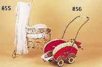 Puppenwagen, deutsch, 40er Jahre, Kunststoffund Kunstleder auf vernickelten Metallmonturendiese stark korr., dazu Plsch-Affe, 60er Jahre, ...