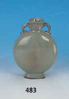 PILGERFLASCHE, CHINA, SONG, 12. JH., FEINSTEINZEUG, HELLGRüN/GRAUE GLASUR, FEIN KRAKELIERT, H. CA. 16 CM, SEHR GUTER ZUSTAND