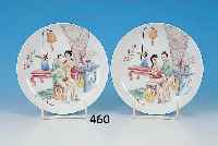 PAAR ZIERTELLER, CHINA, 20. JH., PORZELLAN, BUNTE BEMALUNG, EROTIKA, FAMILLE ROSE, D. CA. 16 CM