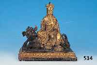 SKULPTUR, CHIN-LIN, UM 1800. BRONZE, DARST. EINES RICHTERS AUF DRACHEN SITZEND, TEIL- VERGOLDET, H. U. L. CA. 25 CM, L. ALTERSSP.