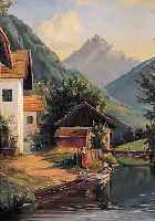 KRAUTWAHL, K., DEUTSCHER MALER DES 20. JH., JUNGE FRAUEN VOR GEHöFT IN GEBIRGSLANDSCHAFT, ÖL/LWD, RE. U. SIGN., CA. 64 X 54 CM, R.