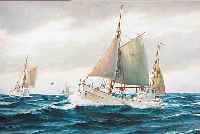 ERNLUND, FR., SKANDINAVISCHER MALER DES FRüHEN 20. JH., SEGELBOOTE AUF BEWEGTER SEE,ÖL/LWD, RE. U. SIGN., CA. 70 X 100 CM, R.