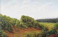 UNBEKANNTER MALER AUS DER ZEIT UM 1900, HüGELIGE LANDSCHAFT, ÖL/LWD, UNSIGN., CA. 27 X 40 CM, R.