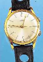 DOXA ARMBANDWECKER, REF.-NR. 15500-7, SCHWEIZ UM 1960, METALL M. GG-AUFLAGE, EDEL- ST.-BODEN GESCHR., GLAS FEINHAARR., AUSSER LEDERB. ...