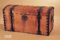 TRUHE, DEUTSCH, UM 1880, WEICHHOLZ MIT SCHMIEDEEISERNER BäNDERUNG, OHNE SCHLüSSEL, CA. 61 X 110 X 60 CM, GEBR.-SPUREN