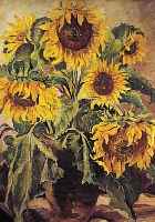 PERRAS, S., MANNHEIMER MALER, STILLEBEN MIT SONNENBLUMEN, ÖL/HARTFASER, RE. U. SIGN., CA. 80 X 70 CM, R.