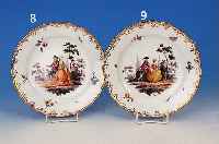 ZIERTELLER, MEISSEN, UM 1870/80, PORZELLAN, FEINE BUNTE BEMALUNG, MITTIG SCHäFERSZENE, INSEKTEN U. STREUBLüMCHEN, REICHE GOLDSTAF- FAGE MIN. ...