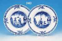 ZWEI TELLER, MEISSEN, UM 1860-70, 1.WAHL, PORZELLAN, BLAUE UNTERGLASURBEMALUNG MIT CHI- NOISERIE, D. CA. 23.5 CM