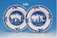 ZWEI TELLER, MEISSEN, UM 1860-70, 1.WAHL, PORZELLAN, BLAUE UNTERGLASURBEMALUNG MIT CHI- NOISERIE, D. CA. 23.5 CM