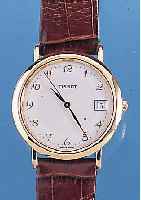 TISSOT HERRENARMBANDUHR MONOCOQUE, SCHWEIZ UM 1994, GG 750/000, FLACHE GESAMTAUSF., MINERALFLACHGL., HIGH-TECH-QUARTZWERK, ORIG.- LEDERB. M. ...