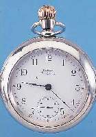 ELGIN HERRENTASCHENUHR ROTHSTEINS, USA UM 1897, NICKELSCHR.-GEH., AUF KUNDENWUNSCH BEID-S. VERGL., 2-TEILIG. EMAILBL. SIGN., AUSSEN ROT 5-60, ...