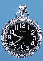 WALTHAM MILITäR B-TASCHENUHR PREMIER, REF.- NR. 506431, USA UM 1940, METALL-SCHR.-GEH. VERCHR., SCHW. EMAIL-KONTRASTZIFFERBL., 9 ST.,MONOM. ...