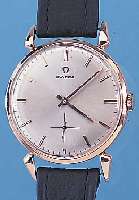 OMEGA HERRENARMBANDUHR, SCHWEIZ/ARGENTINIEN UM 1962, NEUTR. RG 750/000 2.GEH. M. BET. BANDANST., BODEN U. GLASR. GEDR., BLATT REST., WERK ...