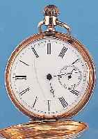HERRENTASCHENUHR SAVONETTE, REF.-NR. 59676, SCHWEIZ UM 1875, ROSE-G. 585/000, BER./L. DEL-LIG, EMAILBL. HAARR., ZEIGERSTELLSCHIEBER IN- NEN 4, ...