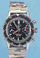 NIVADA ARMBANDCHRONOGRAPH AVIATOR, REF.-NR. 8504, SCHWEIZ UM 1968, EDELST., BODEN GESCHR.,EDELST.-BAND SEK., LüNETTE M. 60ER U. 12ER TEILUNG ...
