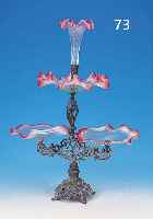 ZIERSCHALE, DEUTSCH, UM 1890, SPRITZGUßFUß, GLAS OPTISCH GEBLASEN, ROSA- FARBEN UND GRüN PARTIELL üBERFANGEN, METALL- TEILE ...