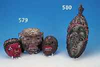 MASKE, NIGERIA, 20. JH., HOLZ GESCHNITZT, GRüN UND ROT BEMALT, H. 48CM