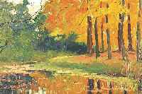 UNBEKANNTER MALER, FLANDERN, UM 1910-20, HERBSTLICHE WALDLANDSCHAFT AM SEE, ÖL/LWD, RE. U. SIGN., DATIERT 1922, CA. 33 X 54 CM, R.