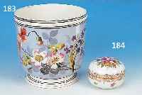 BLUMENTOPF, FRANKREICH, UM 1900, STEINGUT, BLUMENDEKOR, GOLDSTAFFAGE, BERIEBEN, D. 21 CM