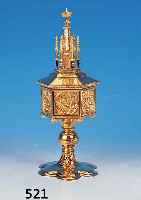 ZIBORIUM, GOTISIEREND, UM 1880/90, SILBER VERGOLDET, REICH VERZIERT, H. 35 CM, MIN. REST., GUTER ZUSTAND