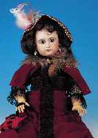 PORZELLANKOPFPUPPE, JULIEN 10, UM 1900, DUNKELBLAUE PAPERWEIGHTAUGEN, ECHTHAARPERüCKE,OFFENER MUND MIT VIER ZäHNCHEN OBEN, MASSE- ...