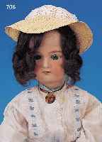 PORZELLANKOPFPUPPE, ARMAND MARSEILLE A 14 M, UM 1900, BLAUE SCHLAFAUGEN, BRAUNE ECHT- HAARPERüCKE, OFFENER MUND MIT VIER ZäHNCHEN OBEN, ...
