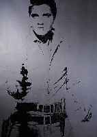 WARHOL, ANDY, ELVIS PRESLEY, SIEBDRUCK IN SILBER UND SCHWARZ AUF LWD, EDITION SUNDAY B. MORNING, CA. 188 X 95 CM
