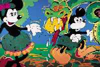 KUHL, HANS-JüRGEN, GEB. 1941 DATTENFELD/SIEG, LEBT IN KöLN, MICKEY UND MINNIE UND DIE SCHLANGE, ÖL/LWD, UNSIGNIERT, CA. 100 X 140 CM