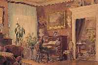 KüHN, ALBIN, 1843 GöRLITZ - 1911, WAR ANSäSSIGIN WEIMAR, HIER: INTERIEUR MIT KLAVIERSPIE- LER, AQUARELL AUF PAPIER, LI. U. SIGN. UND DAT. ...
