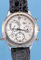 CITIZEN ARMBANCHRONOGRAPH, JAPAN UM 1997, EDELST. MATT., DRüCKER, KRONE U. TEILE DER LüNETTE HARTVERG., ORIG.-LEDERB., ETUI, BED.- ANL., ...