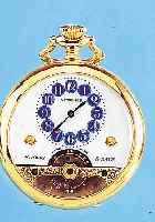 HEBDOMAS HERRENTASCHENUHR 8-TAGE, SCHWEIZ UM 1985, METALL HARTVERG., EMAILBL. M. GOLD- PIQUET-ARBEIT, WERK VERG., SCHWUNGBER. DER UNR. ...