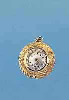 CITO DAMENANHäNGEUHR, SCHWEIZ UM 1965, GG 585/000, BODEN GEDR., MINERALGL. M. SAPHIR- SCHL., VERS. BLATT, ROTVERG. ANKERRUNDWERK, ETA ...